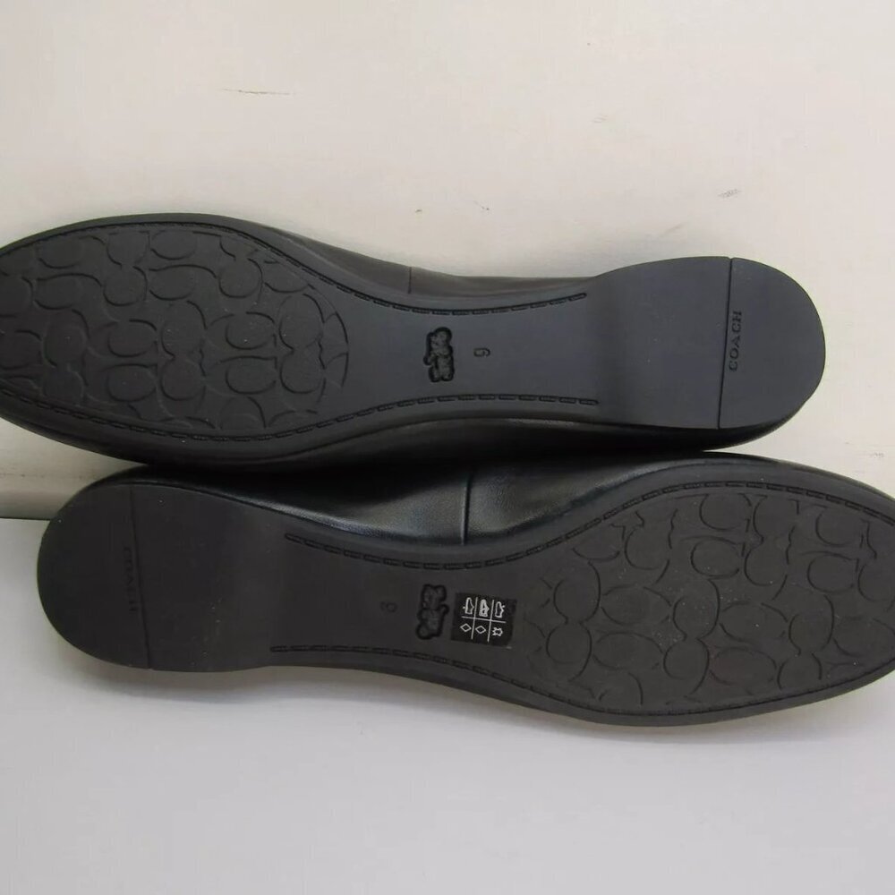 Coach Black Leather Ballet Flats with Gold 'C' Bow Accent - Picture 7 of 7